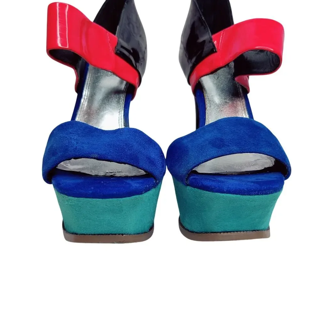 Bakers Color Block Blue Womens High Heel Stiletto‎ Platform Sz 7M Patent Leather